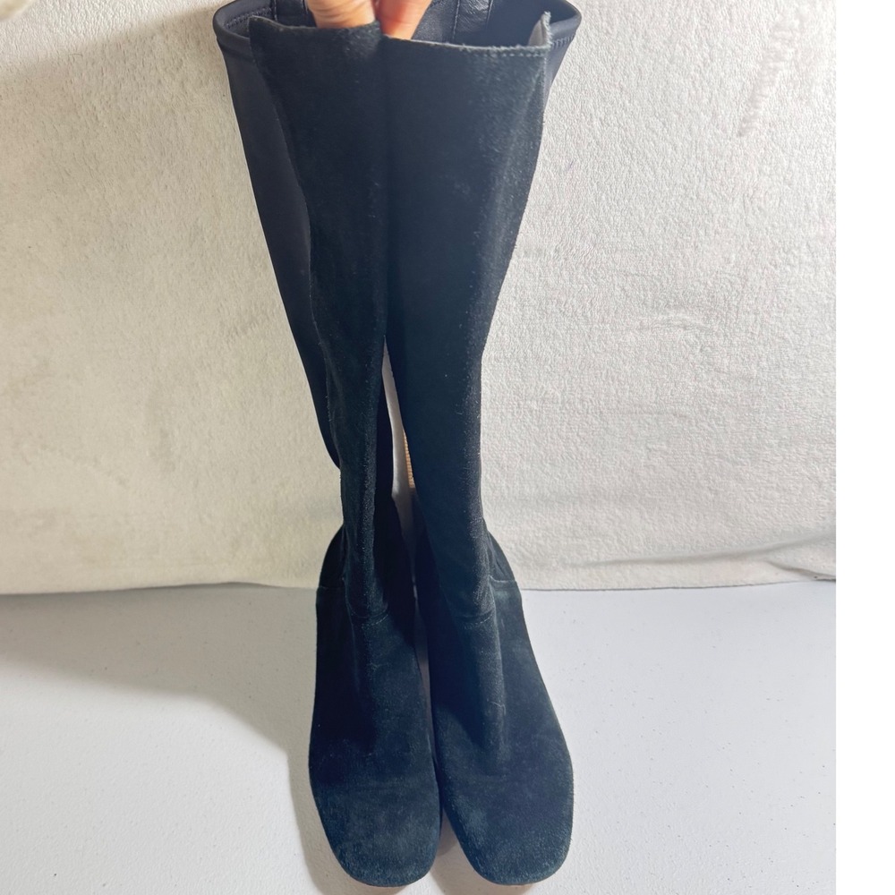 Donald Pliner Black Suede Stretch Knee High Boots Block Heel Size 5M